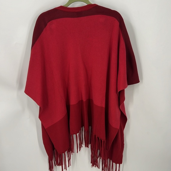 Cabi cotton blend color block open front poncho wrap with pockets & fringe M/L - Picture 8 of 9